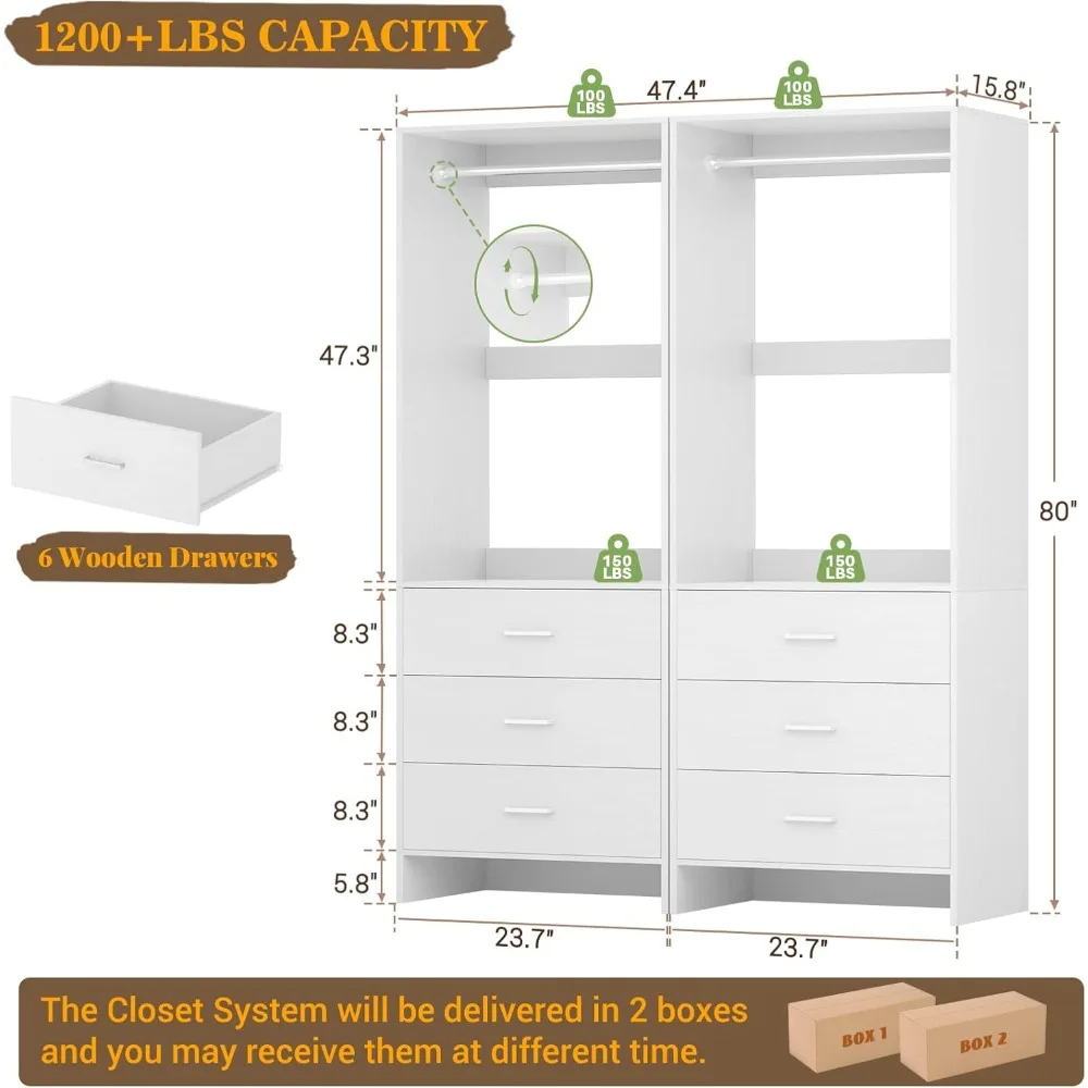 Closet System Closet Organizer, Wood Closet Organizer System, Walk-in Closets or Small Closets Wardrobe, Clothes Rack wi 2