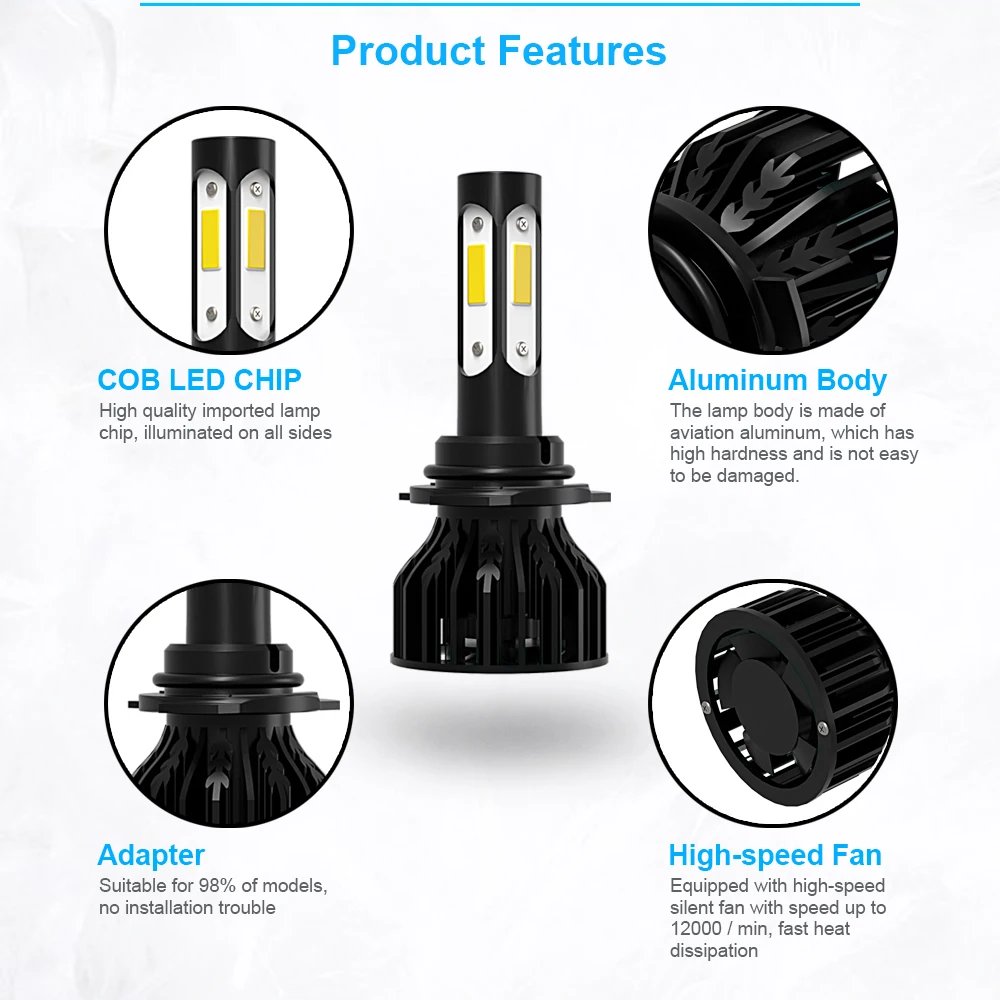 LED 자동 헤드라이트 6000K 램프, COB 360 ° 전구, 12V 키트, 토요타 세쿼이아 2008 2009 2010 2011 2012 2013 2014 2015 2016 2017 2018