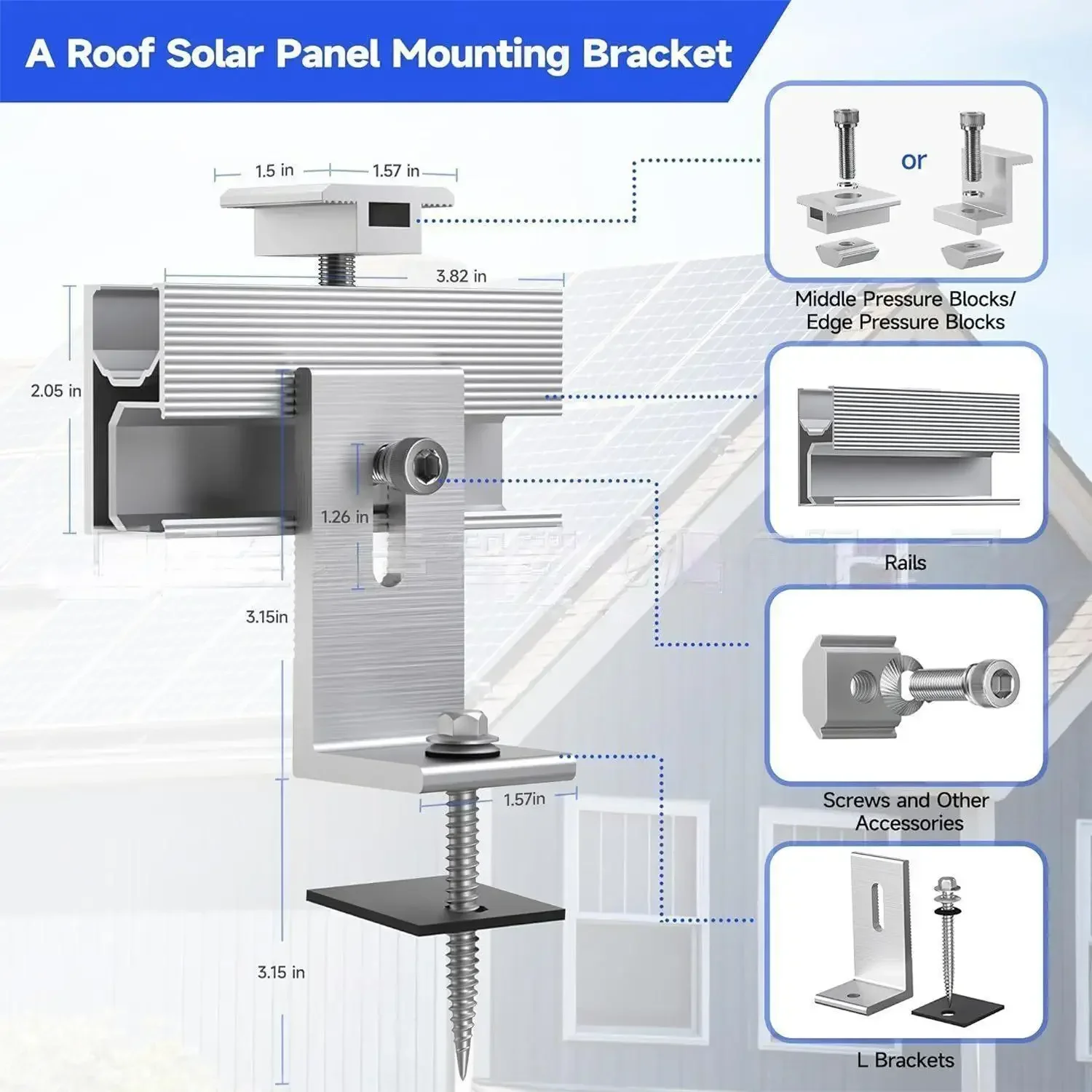 Trilho de Fixação do Painel Solar Suporte de Liga de Alumínio para Telhado Plano Telhado de Metal Suporte do Módulo do Painel 10cm 10 Pcs por Conjunto