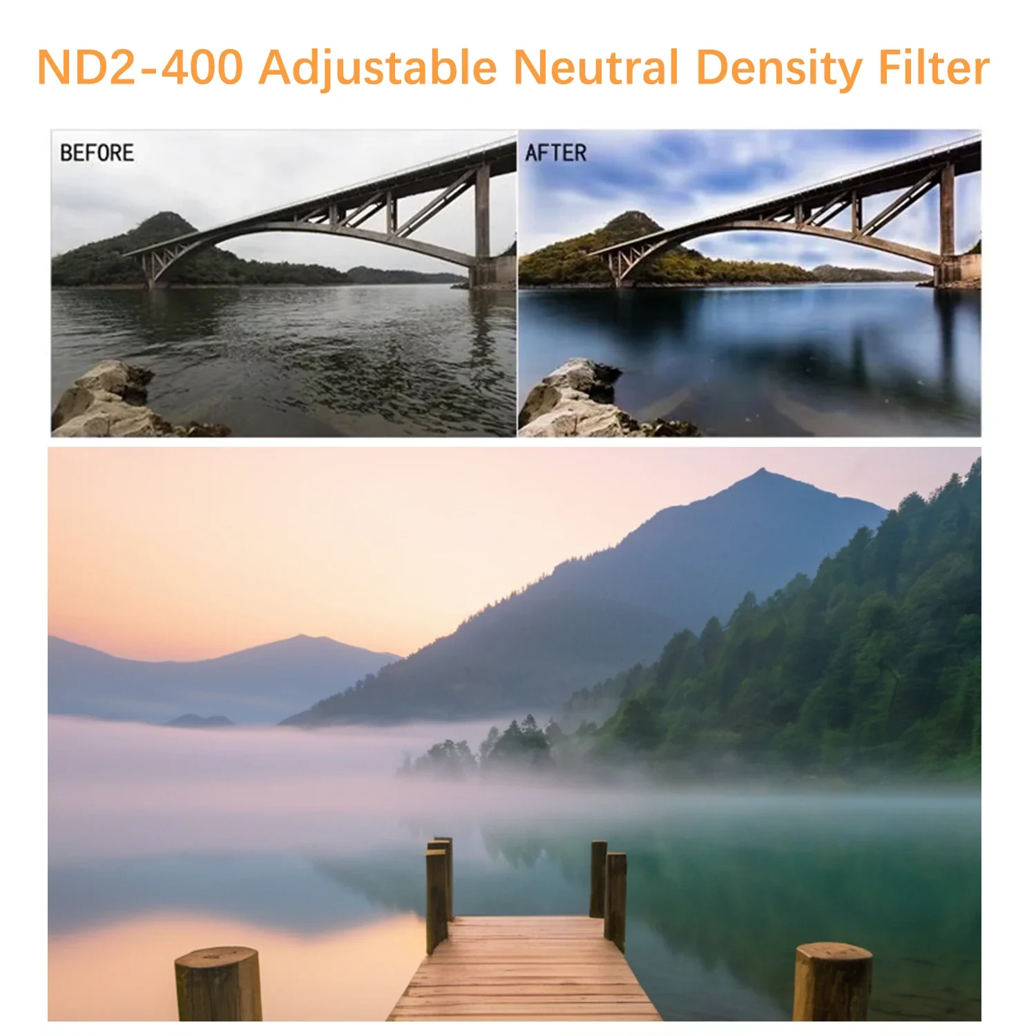 Gros plan sur le marquage ND2-400 du Filtre ND Variable ND2-400 pour Objectif Photo - Qualité Optique Premium, texture mate
