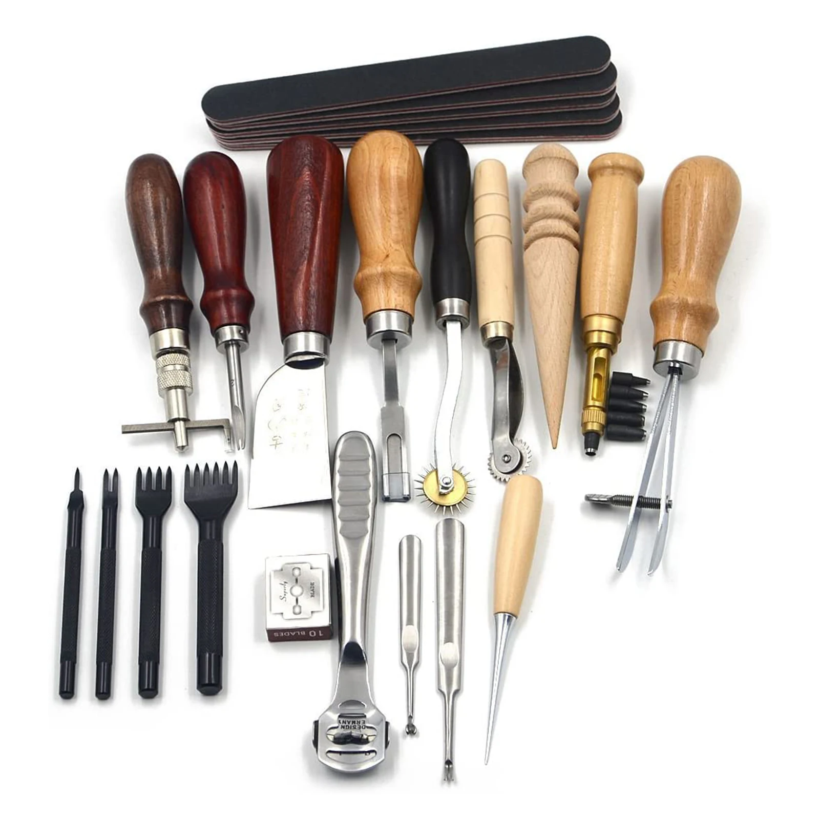 Leather Sewing Tools Craft DIY Hand Stitching Kit Groover Awl Waxed Thimble