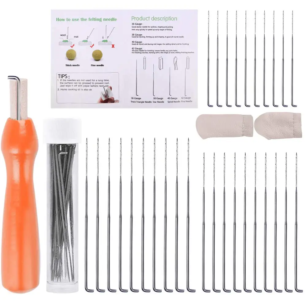 30PCS Felting Needles 3 Sizes Needle Felting Supplies with Wooden Handle Fingercots Needle Tools Kit for DIY needle felting kit needle felting painting kit felting needles