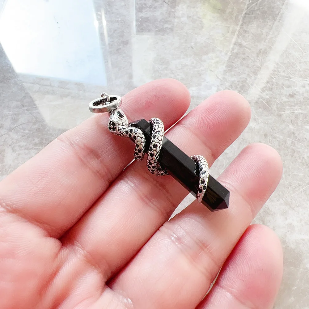 Pendant Snake with Blackened Onyx 925 Sterling Silver Jewelry for Men Women Vintage Gift