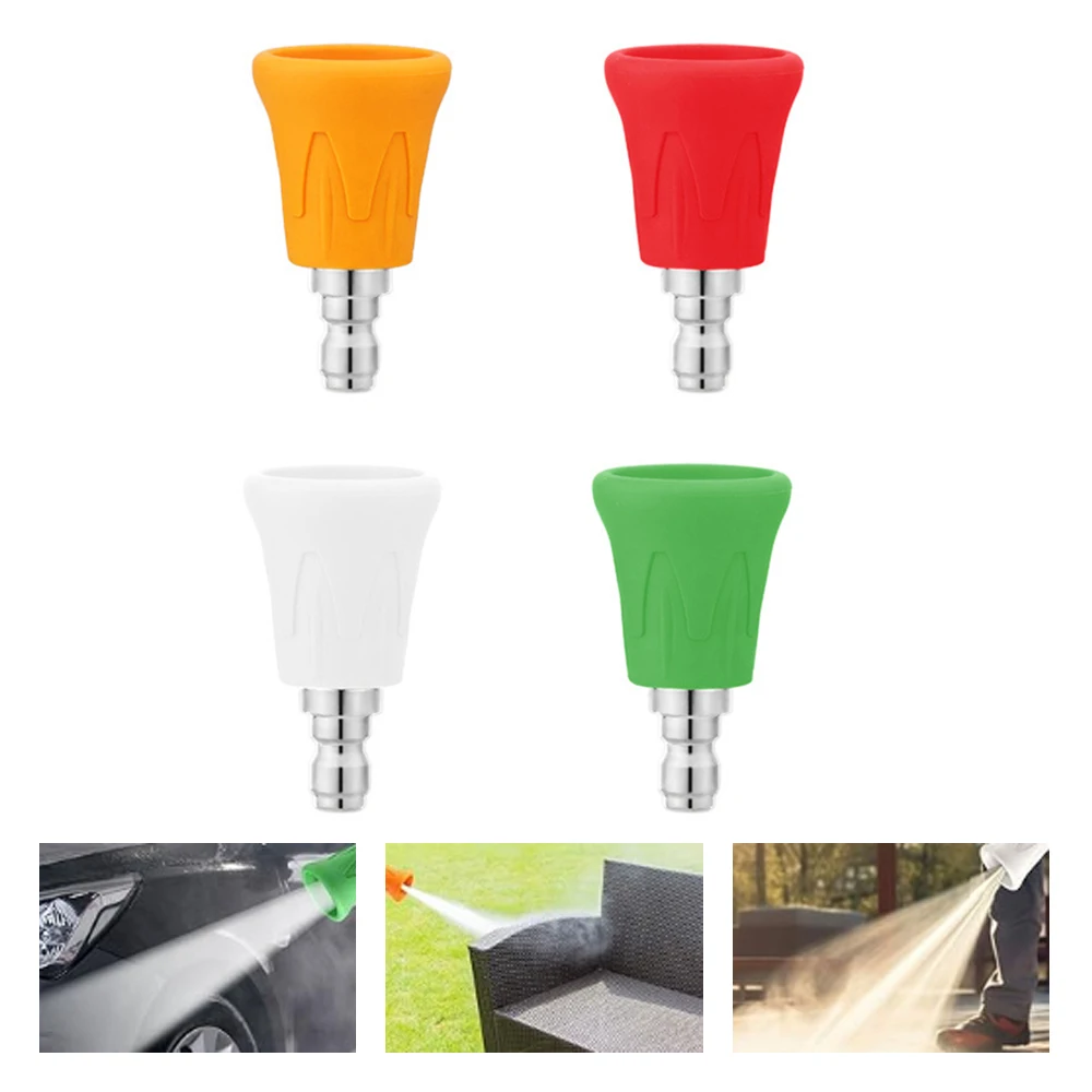 Pressure Washer Nozzle Guard, Stainless Steel High Power Washer Nozzle Tips Set with Upgraded Rubber Protector Cover 4Pcs Nozzle 4