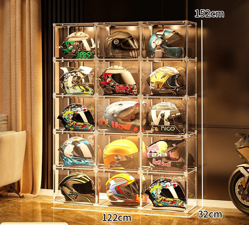 

Transparent Eco-Friendly Plastic Display Motorcycle Hat Organizer Cabinet Helmet Storage Shelf Rack Placement Closet Rack