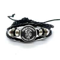 Sons Of Anarchy LOGO Leather Bracelets Freedom Symbol Pendant анархия Glass Dome Bracelet & Bangles Rock Punk Jewelry Gifts 1