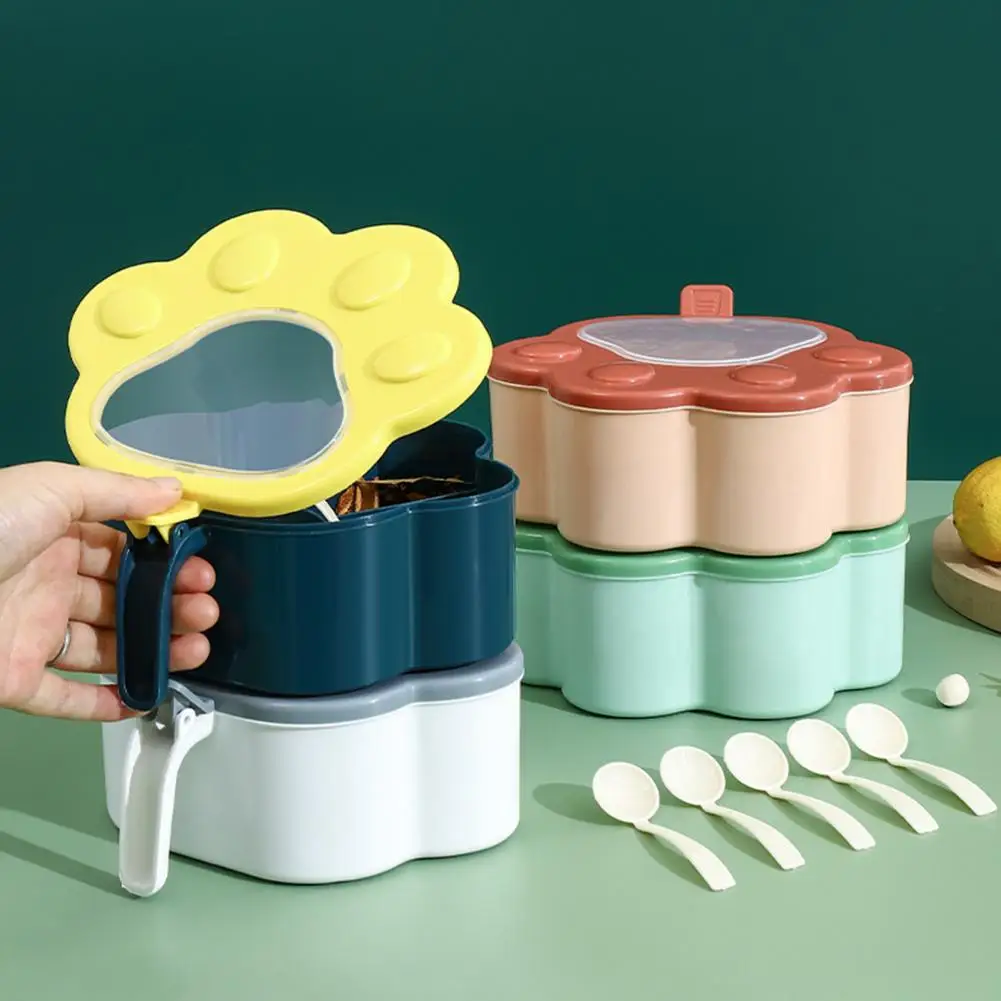 Condiment Dispenser Seasoning Box Large Capacity Classify Storing Plastic Cat Paw Shape 5 Grids Kitchen Gadget 1 Set seasoning jar