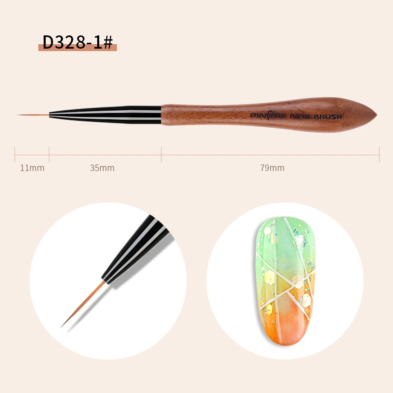 Sandalwood Handle Gradient Blooming Brushes Effect Nail UV Gel Liner Brush Drawing Pen Stripes Flower Nail Art Painting Tools