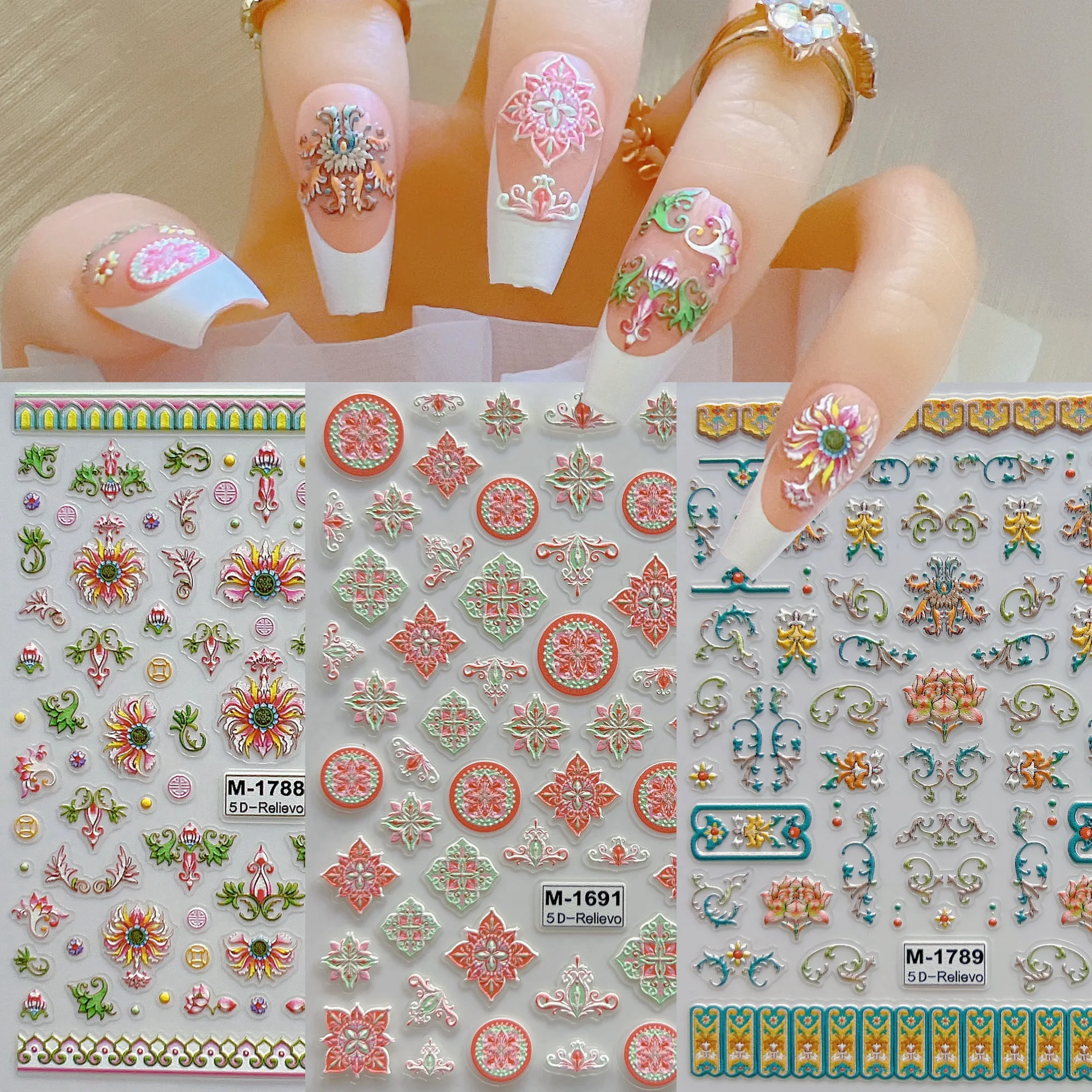 1pc Nail Art 5D Relievo Cute Euro Lace Dragon Peacock Bohemia Sticker Sheet Nail Art Decoration M