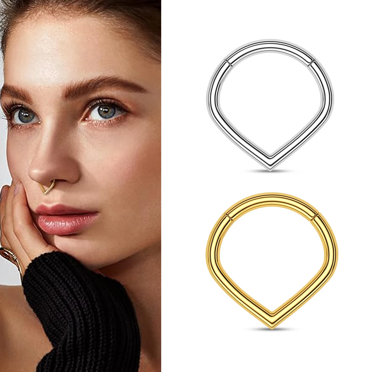 Heart Hinged Nose Ring Hoop Teardrop Septum Hoop Conch Daith Helix Ring Hoops Rook Tragus Lip Cartilage Earrings
