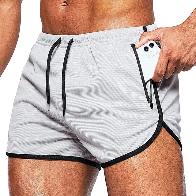 Running Shorts Gym Men Fitness Quick Dry Slim Fit Casual Beach Light Sports Shorts Male Basketball Training Jogger Short Pants Light Gray