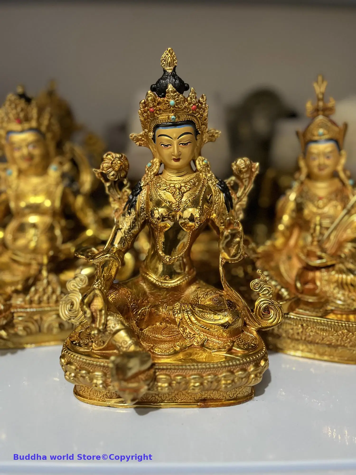 

Wholesale Buddhism supply 21CM Green Tara guanyin goddess gilding COPPER Buddha statue HOME Temple Worship Family protection