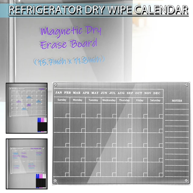 Magnetic Acrylic Calendar for Fridge, Clear Set of 2 Dry Erase Board  Calendars