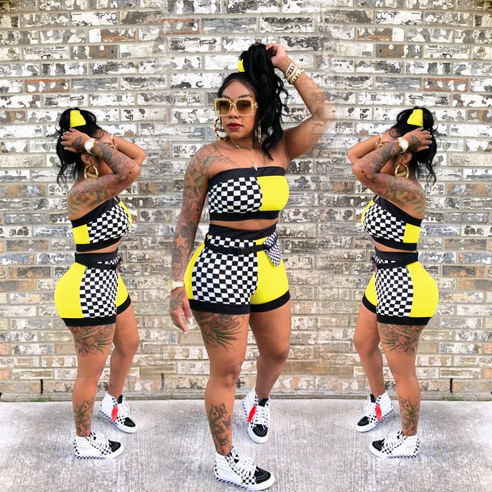 Primavera e Verão Conjunto de Duas Peças com Cinto Nova Venda Quente Sexy Feminino Cor Combinando Peito Shorts Casual Terno Esportivo 2022 6 Computers & Electronics