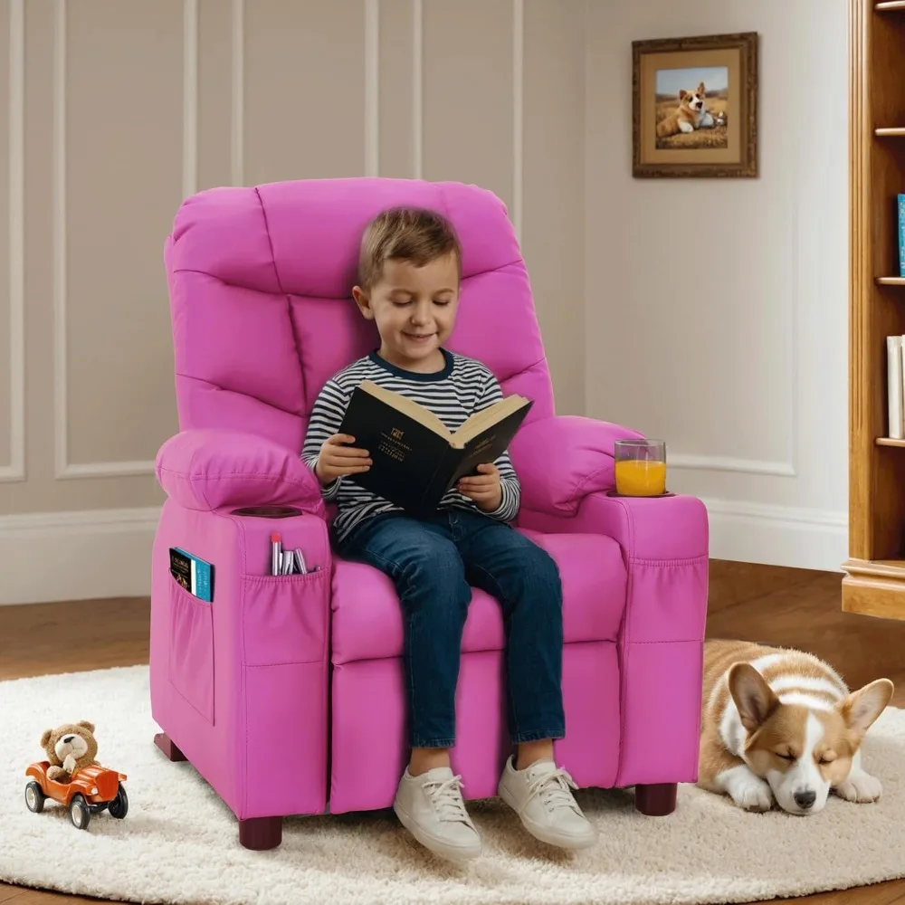 Big Kids Recliner for Ages 3+, Child Reclining Chair, Toddlers Recliner Sofa with Cup Holders 2