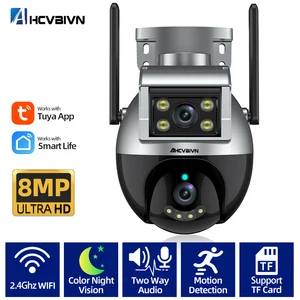 Tuya 4K 8MP PTZ Wifi Security Camera Dual Lens with Dual Screen Ai Auto Tracking Wireless CCTV Surveillance Camera Smart Life