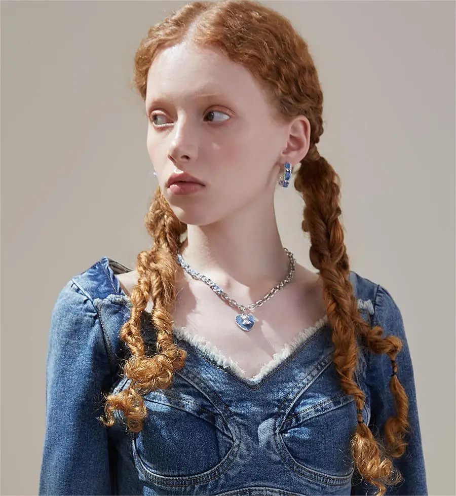 Love Bear Necklace For Women Hip Hop Sweet Cool Style Clavicle Necklaces Denim Accessories Chocker Jewelry Pendant Collar Gift