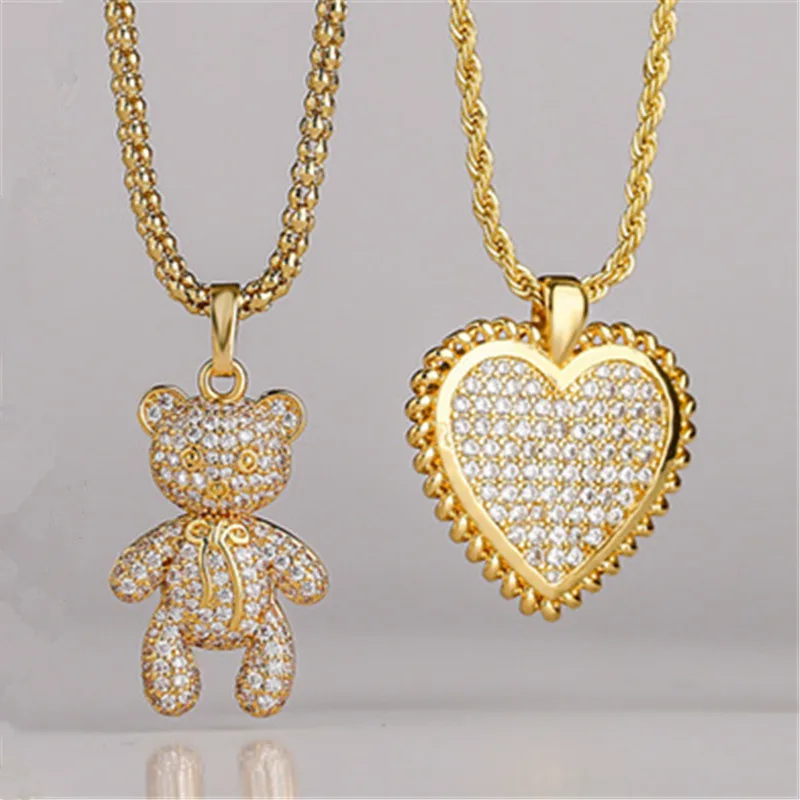 HECHENG-Collier pendentif coeur ours brillant pour femme, bijoux de fête tendance, mode, vente en gros