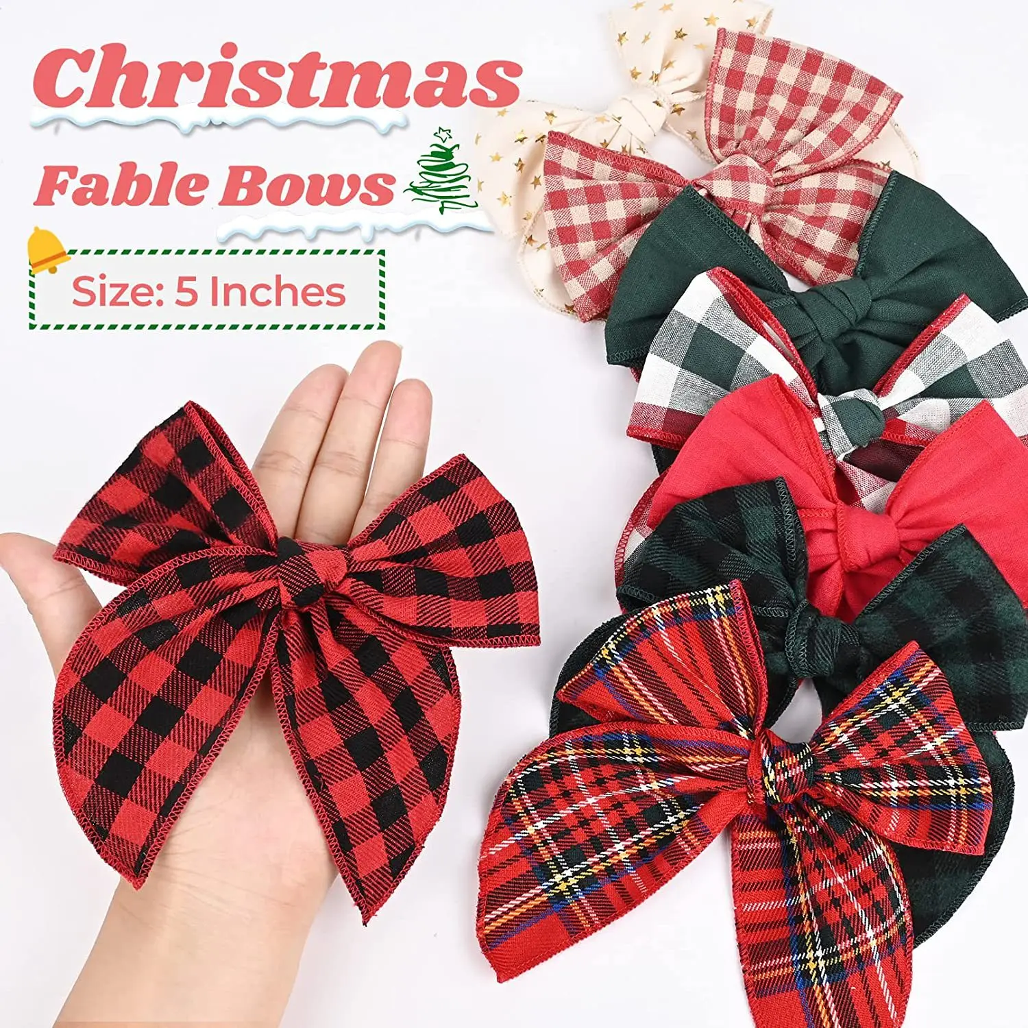 

Plaid Fable Bow Hair Clips for Girls Hair Accessories 5" Christmas Kid Sailor Bows Cotton Hairpin Barrettes Child Headwear