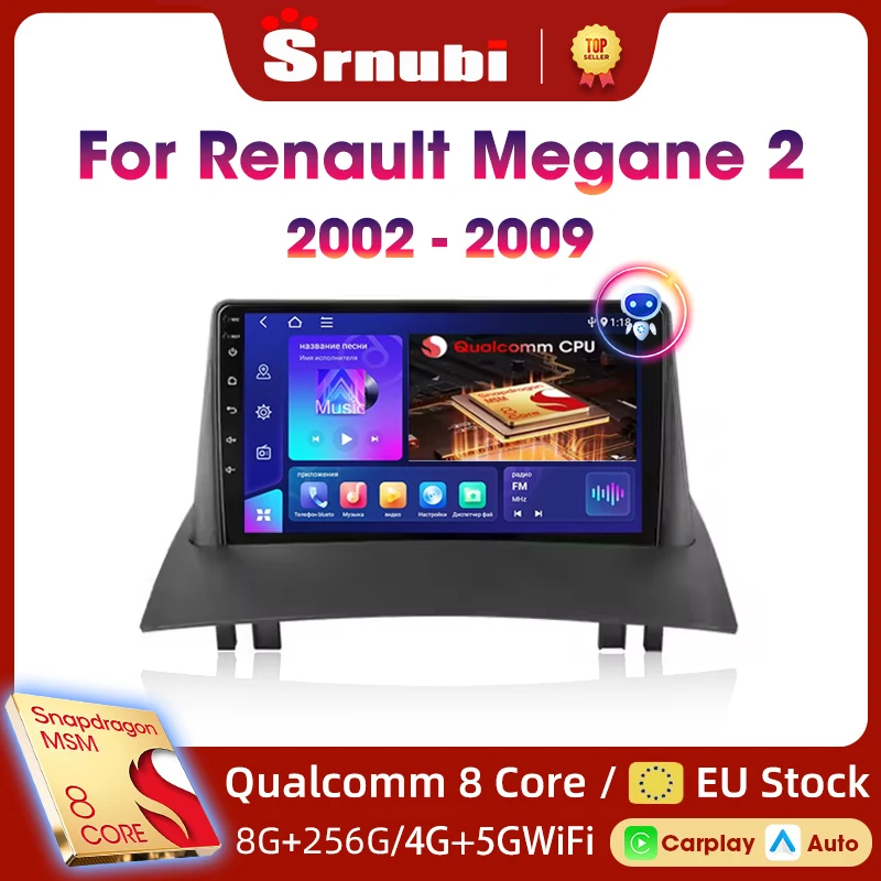 Android Carplay Auto para Renault Megane 2 2002 2003 2004 2005 2006 2007 2008 2009 reproductor de Radio Multimedia para coche WIFI + 4G estéreo 1