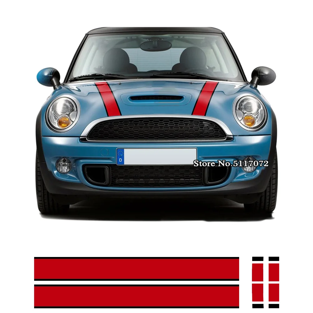 

For Mini Cooper R56 2007-2013 Hatchback Car Styling Hood Bonnet Rear Trunk Stripes Engine Cover Vinyl Decal Mixed Colors Sticker