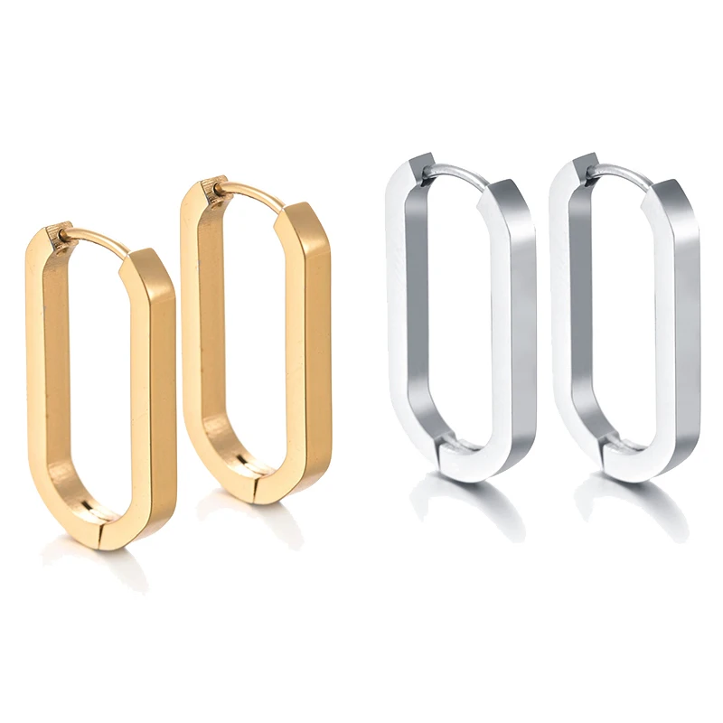 Klassische Edelstahl Ohr Schnalle Für Frauen Trendy Gold Silber Farbe Große Oval Rechteck Hoop Huggie Punk Hip Hop Schmuck Geschenk