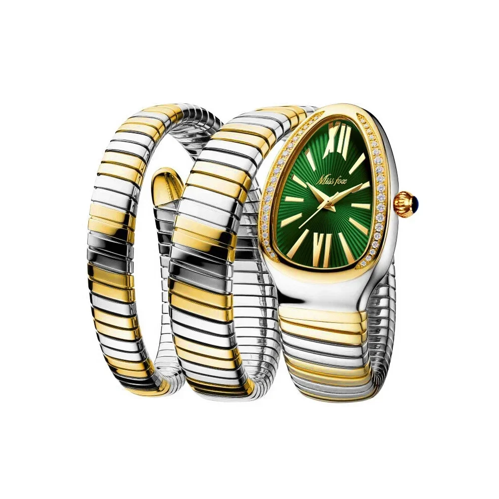 Dropshipping Shining Diamond Fashion Quartz Watch for Women Snake Design Three Loop Bracelet Watches Gold Relojes Para Mujer