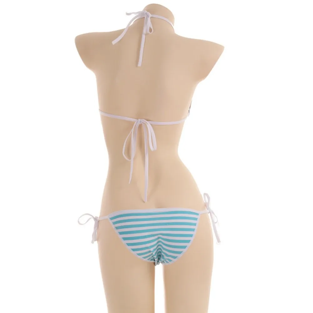 Erotic Lingerie Japanese Sexy Lingerie Lolita Kawaii Blue Pink White Striped Mini Bikini Adult Cosplay Erotic Costumes Bra Women Underwear Set