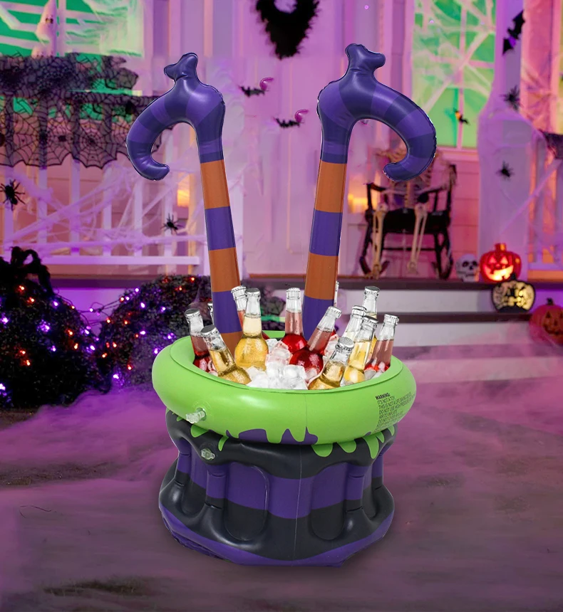 Aufblasbare Hexenbeine-Kühlbox, Aufblasbarer Hexentopf-Eiskübel für Grusel-Partys, Halloween-Dekorationszubehör – Detail 4