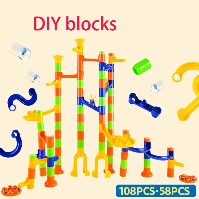 DIY Colourful Run Catapult Track Building Blocks Slide Beads Educational Toys Children Gift Race Balls Toy Marble Track Race Set