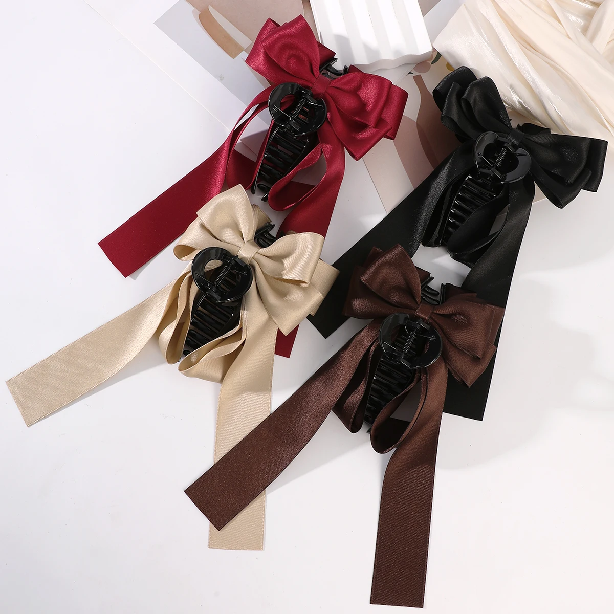 Large Bow Ribbon Hair Claw Clip Hairpin Shark Claw Hair Clips Solid Color Bowknot Barrettes For Ponytail Women Hair Accessories