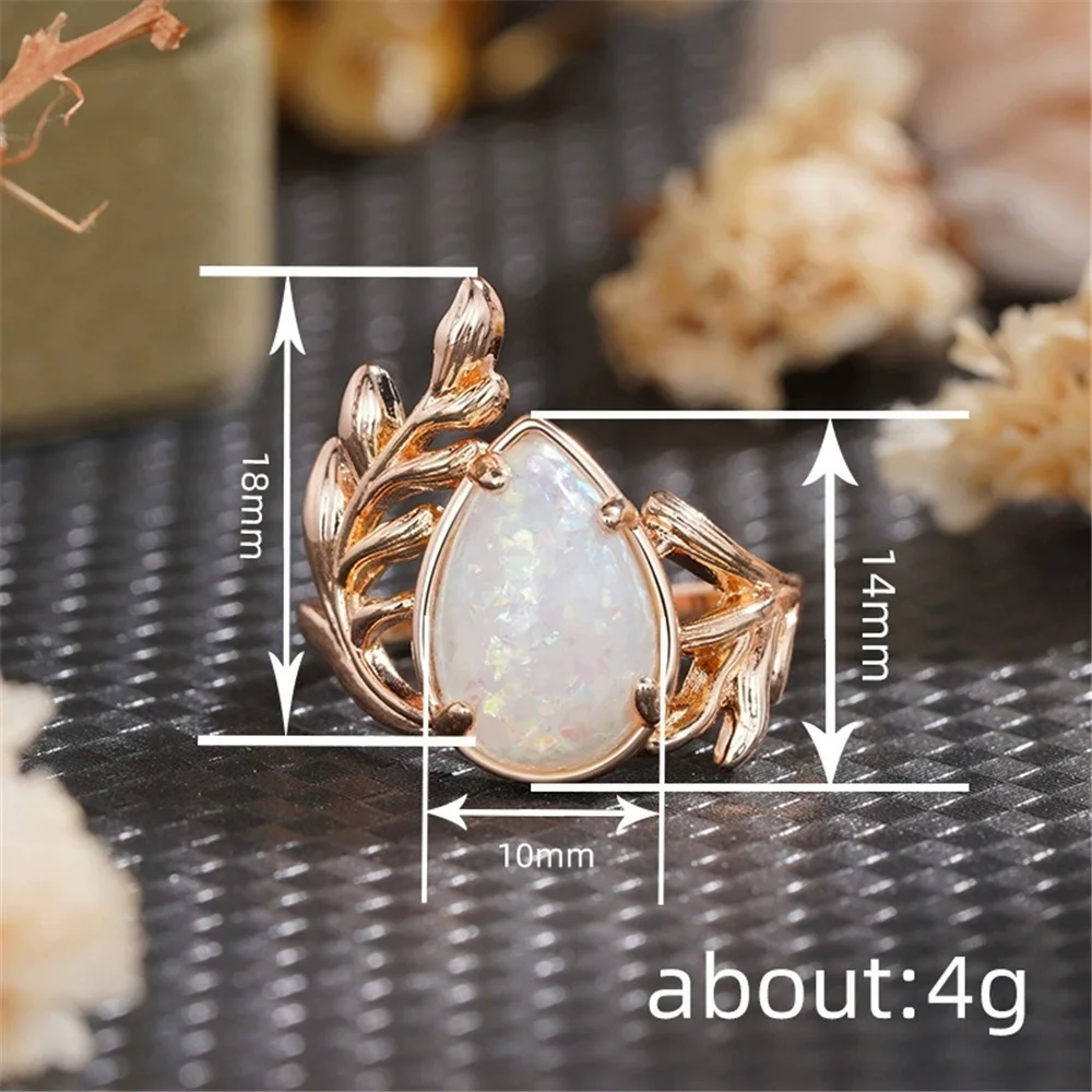 White Fire Opal Stone Cute Water Drop Rings For Women Gold Color Engagement Wedding Jewelry
