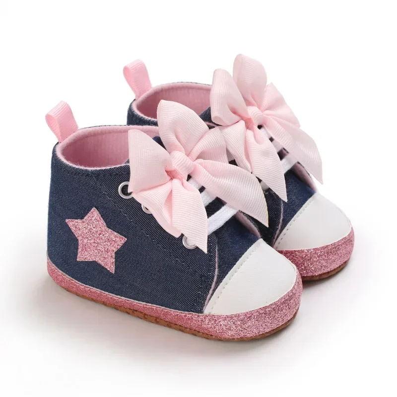0-12M Newborn Baby Girl Boys Shoes Leopard Star Printed Bowknot Walking Soft-Soled First Walker Shoes 3