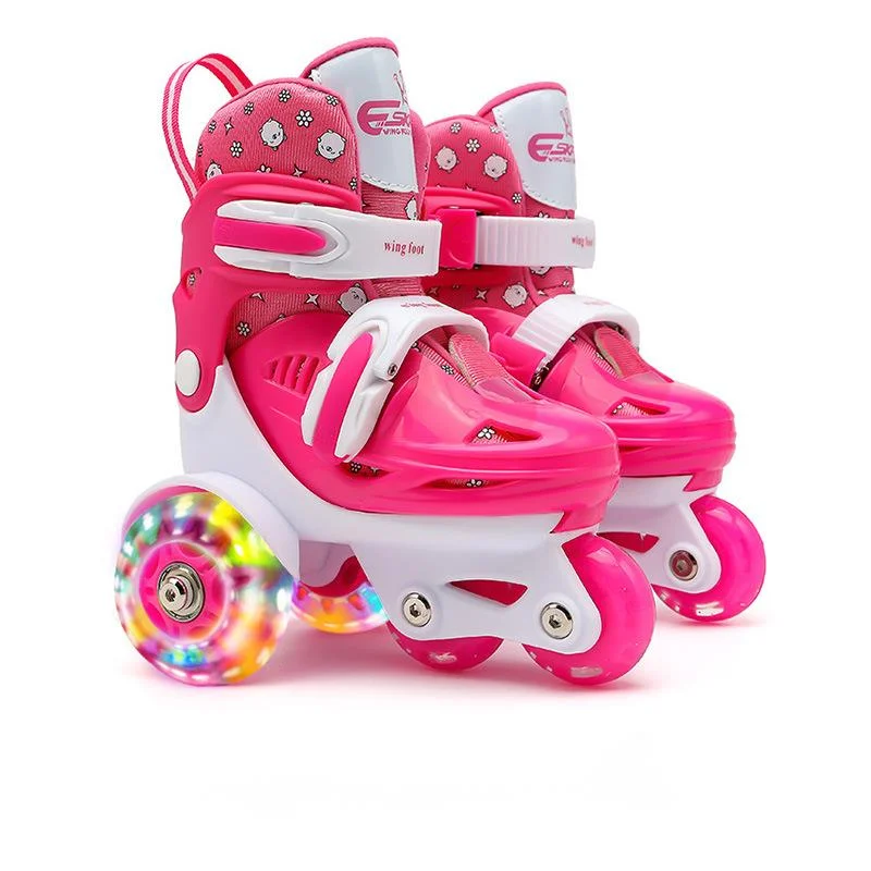 Pattini per bambini pattini a rotelle in linea in PU ad alta elasticità pattini a rotelle a doppia fila per età 2-8 scarpe da pattinaggio per bambini taglia regolabile - immagine 6