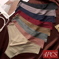 4PCS/Set Seamless Panties Women Sexy Underwear Ice Silk Underpants Low Waist G-string Female Soft Solid Ultra-thin Briefs 1
