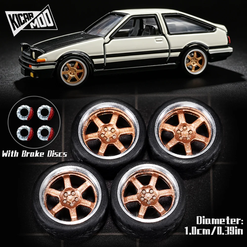 High-Quality 1/64 Scale Model Car Wheels with Rubber Tire and Metal Rims