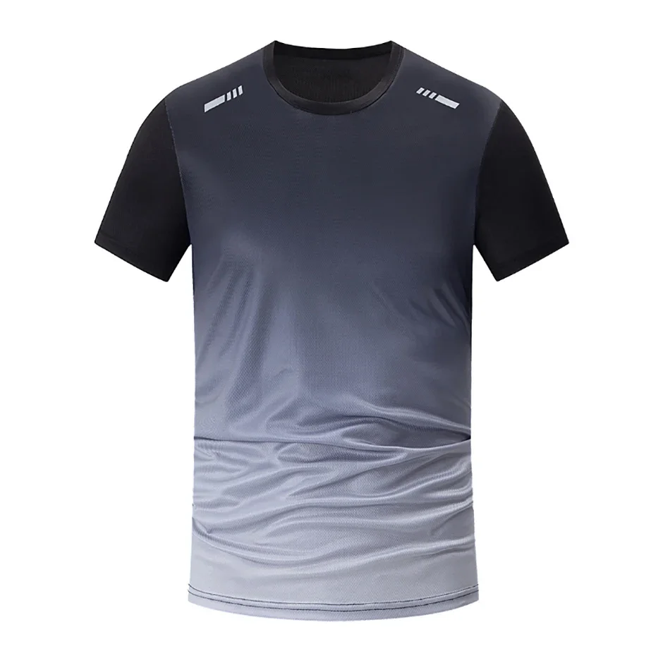 T-shirt da uomo sportive per fitness, abbigliamento sportivo ad asciugatura rapida, top a maniche corte sfumato per allenamento all'aperto, basket e corsa - immagine 3