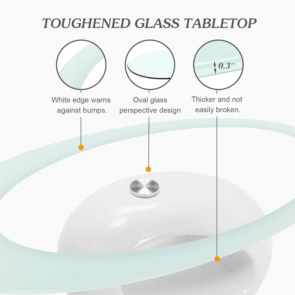 Contemporary Glass Coffee Table for Living Room, Oval Glass Table Set, Tempered Glass Top & Glossy Solid Base for Stora 4