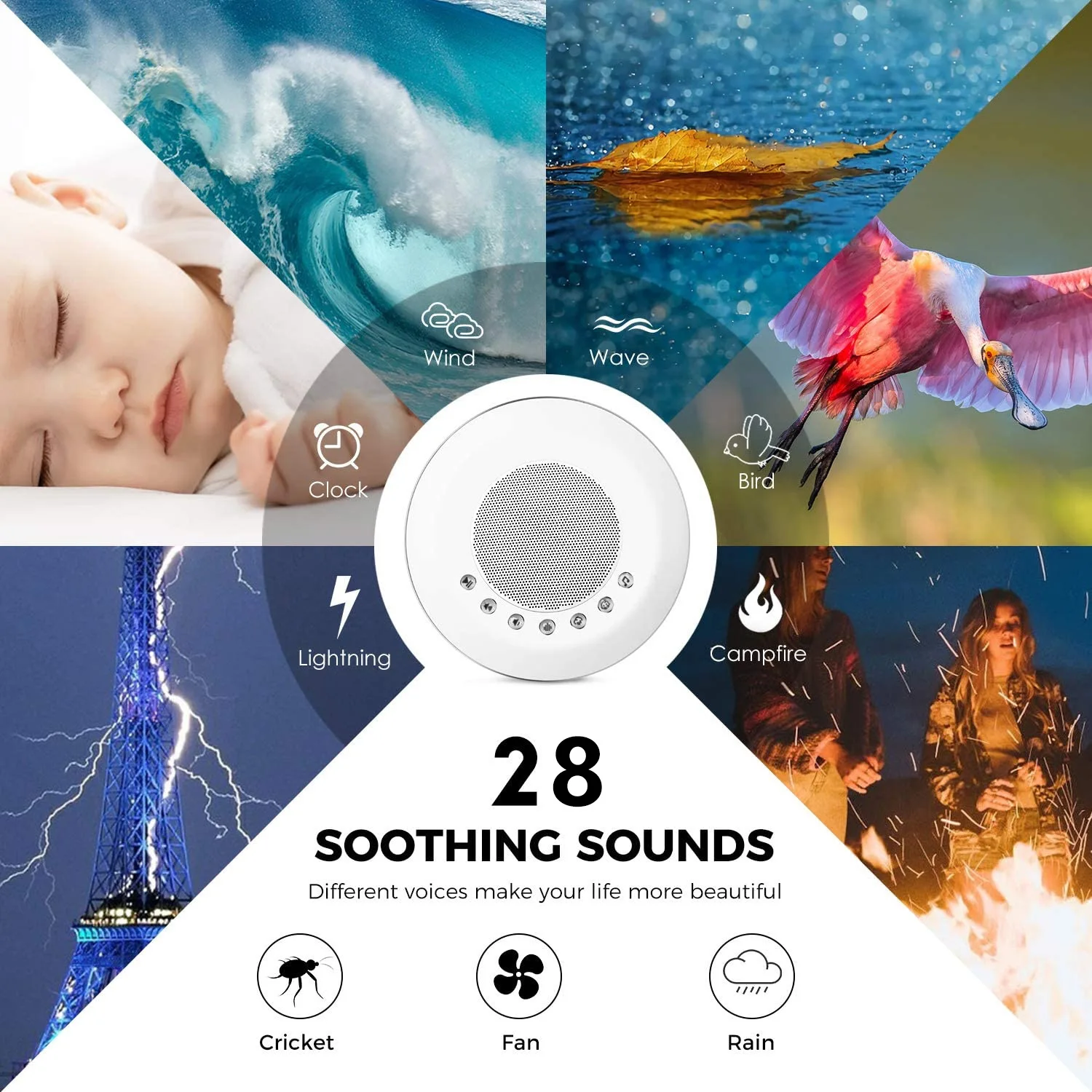 Baby White Noise Sleep Machine con luce integrata 28 suoni rilassanti USB ricaricabile 2023 Baby White Noise Sleep Aid Device