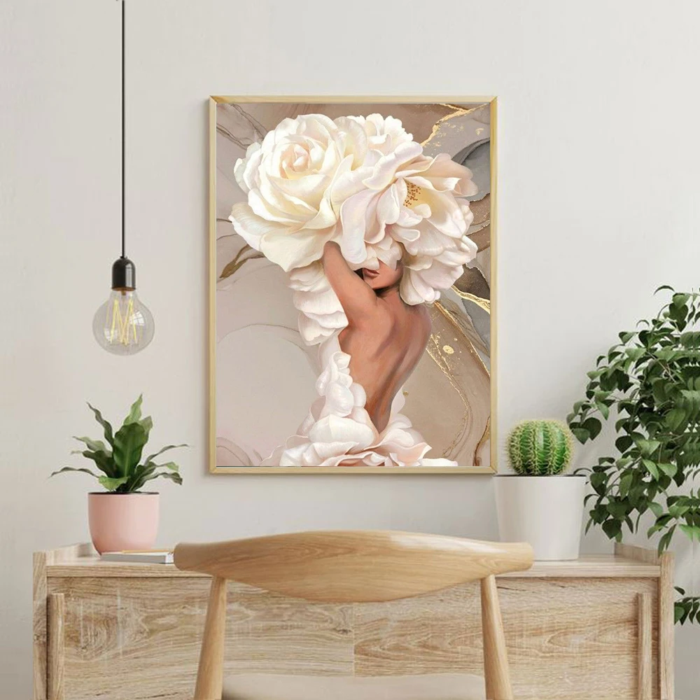 Golden White Flowers Diamond Painting Kit 2