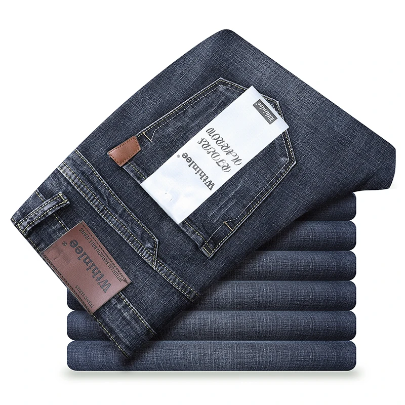 Spring Autumn 2022 Men's Smart Jeans Business Fashion Straight Regular Blue Stretch Denim Trousers Classic Men Plus Size 28-40 2