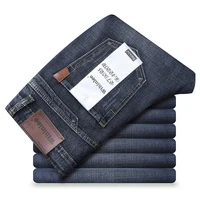 Spring Autumn 2022 Men's Smart Jeans Business Fashion Straight Regular Blue Stretch Denim Trousers Classic Men Plus Size 28-40 2