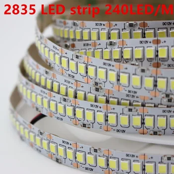 1/2/3/4/5 m/lot 10mm PCB 2835 SMD 1200 LED bande DC12V 24 V ip20 Non étanche lumière Flexible 240 LED s/m, blanc chaud 1