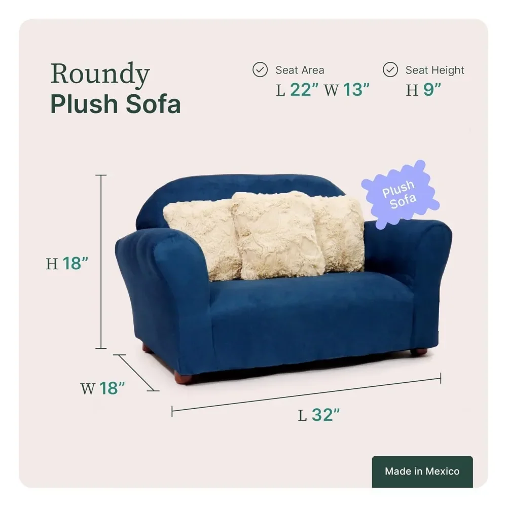 Plush children's sofa with decorative pillows, navy blue set of 4 in pine 2