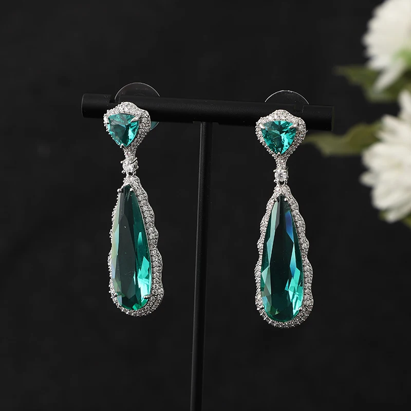 

Luxury Long Waterdrop Heart Dangle Earring For Women Wedding Full Micro CZ Cubic Zircon Long Earring Fashion Jewelry A0189