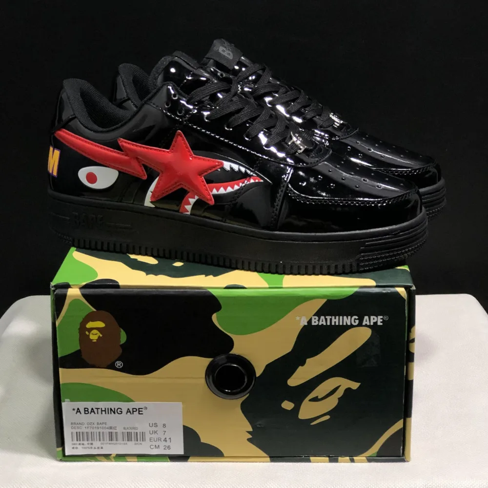 Sports Shoes Original Bape Sta Men All Black Shark BAPESTA Casual Plarfom Unisex Women Slip-Resistant Outdoor Soft Walking Sneakers