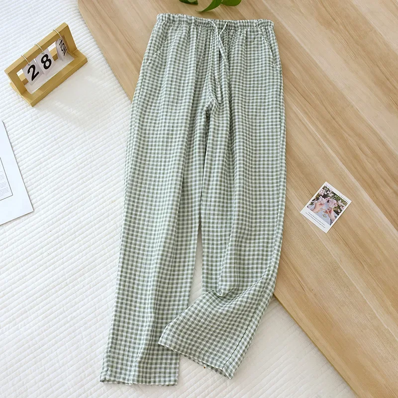 

Новинка 2023, весенне-летние женские хлопковые повседневные Пижамные брюки, простые женские клетчатые домашние брюки, свободные брюки размера M05