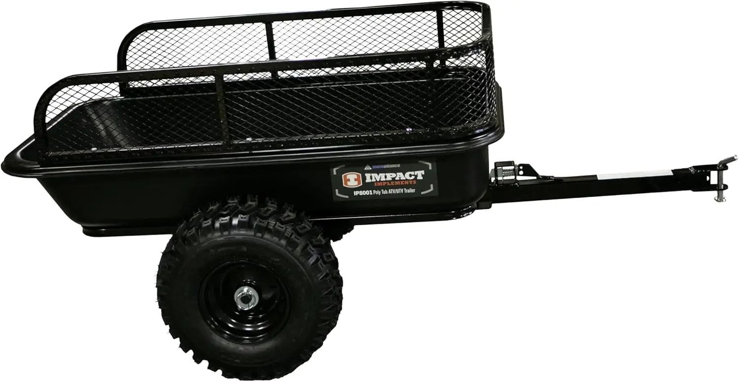 Impact Implements 1500lb Poly Tub Utility Cart Cargo Trailer. Tilt Bed & Foot-Release Dump for ATV's、