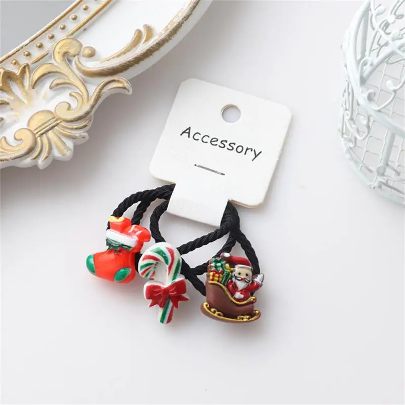 3Pcs Christma Hair Bands Elastic Scrunchie Ponytail rubber band Hair Accessories Girls cartoon Cute Headwear Christmas Gift