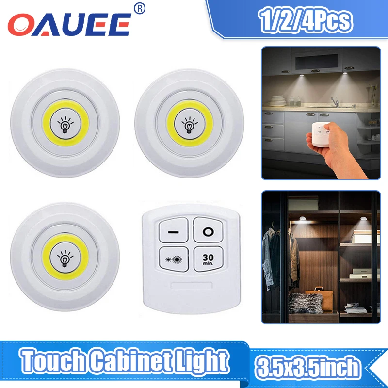 3pcs LED Under Cabinet Light, Dimmable COB Night Light With Remote Control,  Cabinet Lights For Wardrobe Cupboard Closet Kitchen